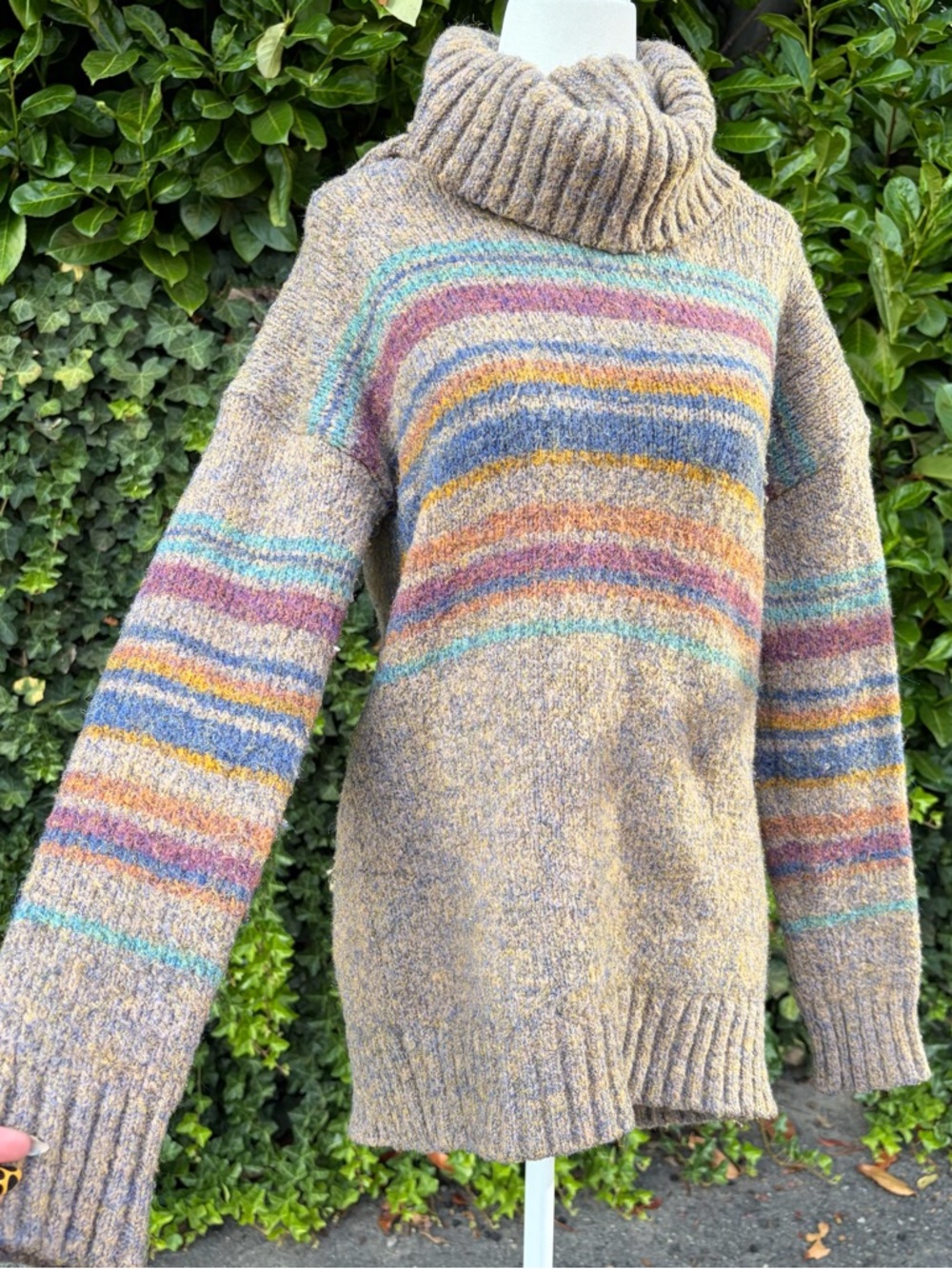 Oversized Chunky Striped Boho Turtleneck Sweater